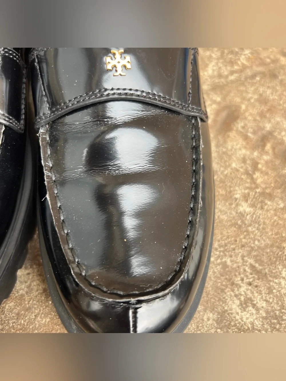 Tory Burch Classic Lug Loafer Black Patent Leather Sz 10